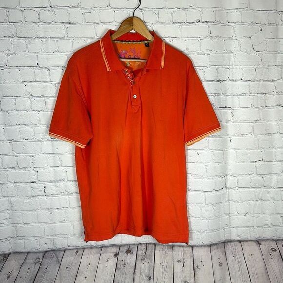 Robert Graham Orange with Yellow Trim Polo Shirt  size XL - Picture 1 of 9